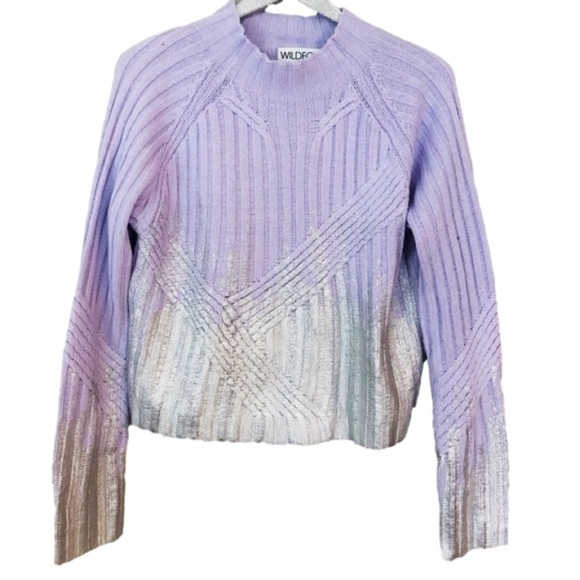 Wildfox Lavender NWT Summit Ritzy Silver Metallic “Painted” Thick Knit Sweater S - Picture 5 of 8